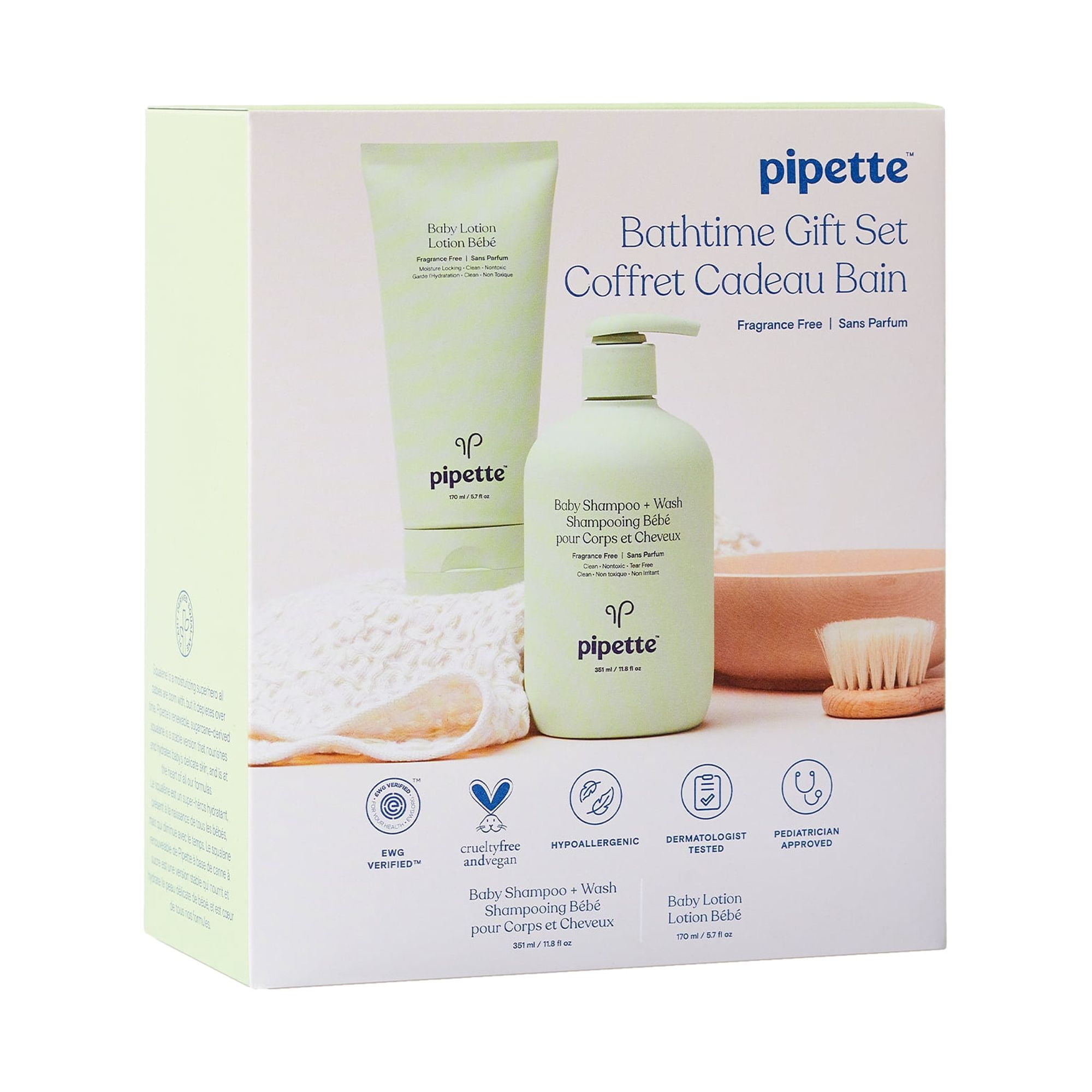 Pipette Baby Shampoo and Body Wash & Baby Lotion Bathtime Duo, Tear