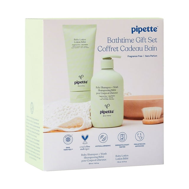 Pipette Baby Shampoo and Body Wash & Baby Lotion Bathtime Duo, Tear