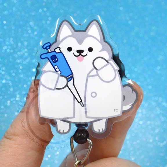 Pipette Husky Acrylic Badge Reel for Medical Laboratory Scientist, Lab Techs, Biologists, Chemists, Teachers, Students, Researchers, CLS CLT