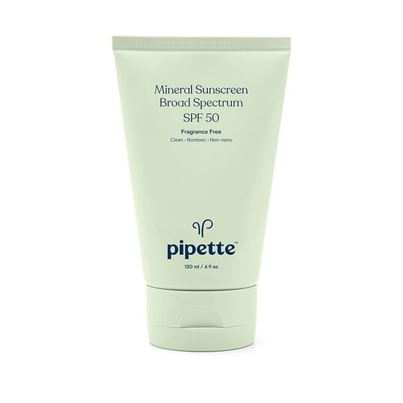 Pipette Mineral Sunscreen - SPF 50 Broad Spectrum Baby Sunblock with Non-Nano Zinc, UVB/UVA Non-Toxic Sun Protection for Kids & Sensitive Skin, 4 fl oz