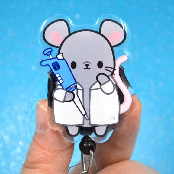 Pipette Mouse Acrylic Badge Reel for Medical Laboratory Scientist, Lab Techs, Biologists, Chemists, Teachers, Students, Researchers, CLS CLT