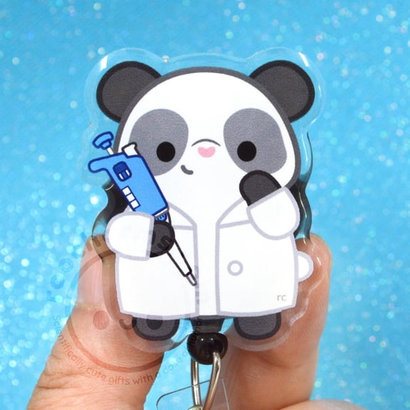 Pipette Panda Acrylic Badge Reel for Medical Laboratory Scientist, Lab Techs, Biologists, Chemists, Teachers, Students, Researchers, CLS CLT