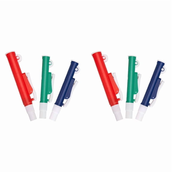 Pipette Pumps, 6pcs Lab Handheld Pumps: 2ml , 10ml Green, 25ml Red, Fit Glass or Plastic Pipettes