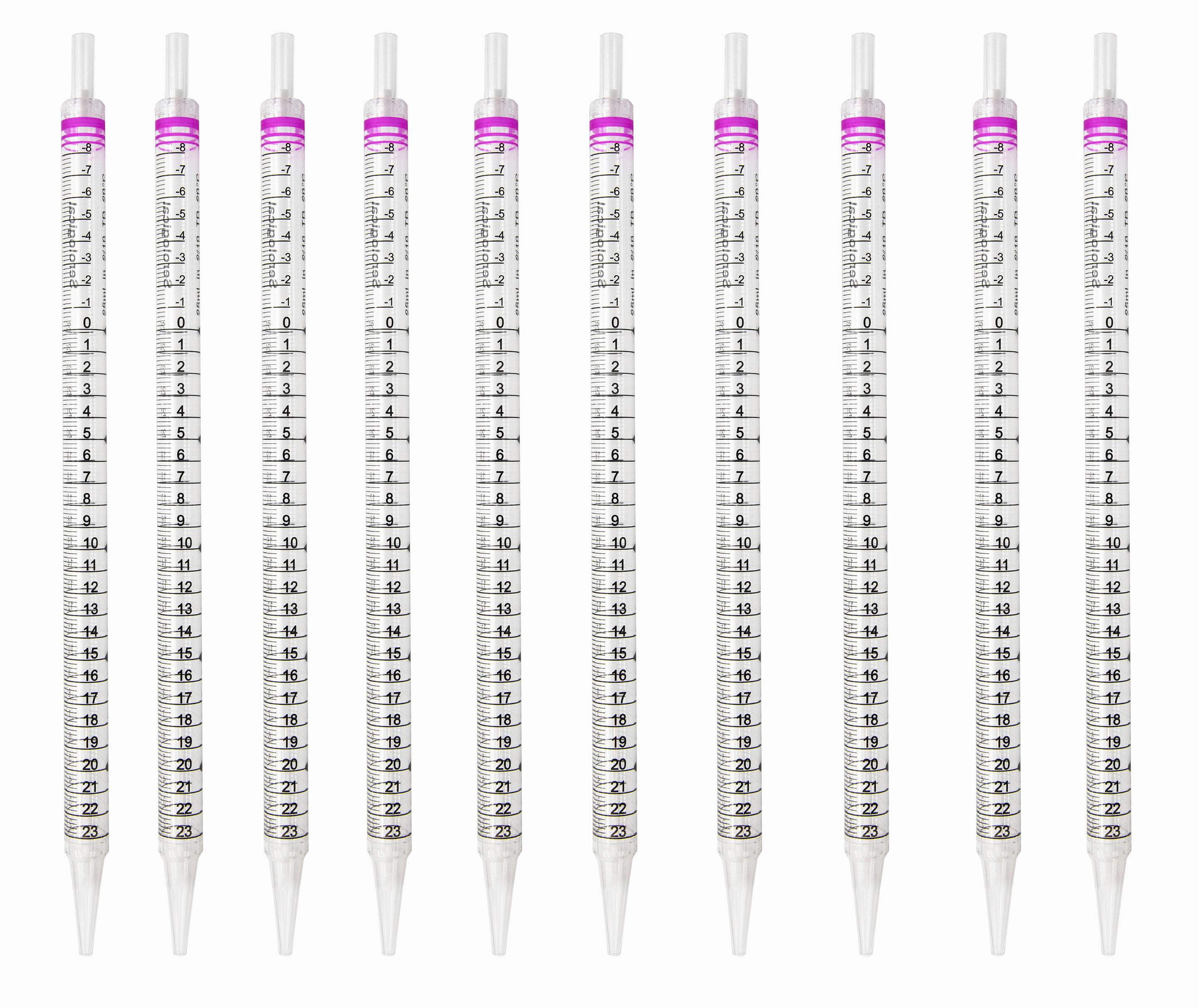 Pipette Serological, 25ml Capacity by 0.2ml, Plastic, Sterile, Color Coded. Pack of 10.