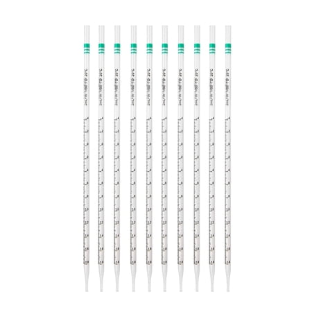 Pipette Serological, 2ml Capacity by 0.02ml, Plastic, Sterile, Color Coded. Pack of 10.