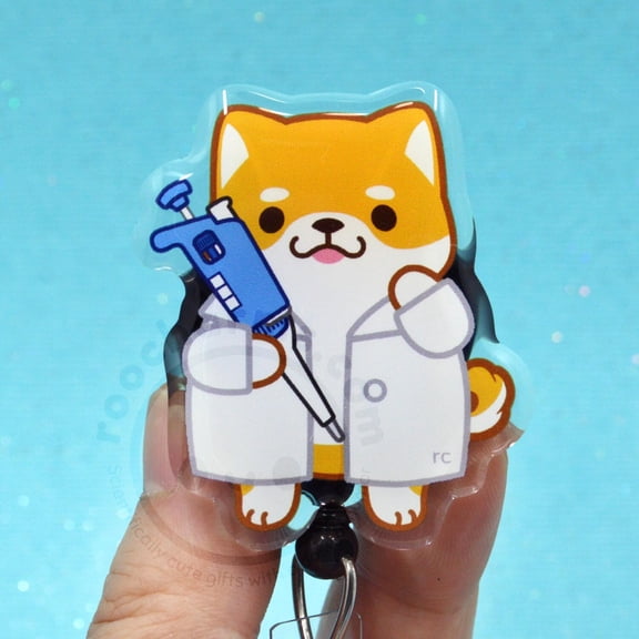 Pipette Shiba Badge Reel, Lab Tech Appreciation Gift, Medical Laboratory Scientist Lanyard, Lab Week, Science Dog Lover Heavy Duty ID Holder