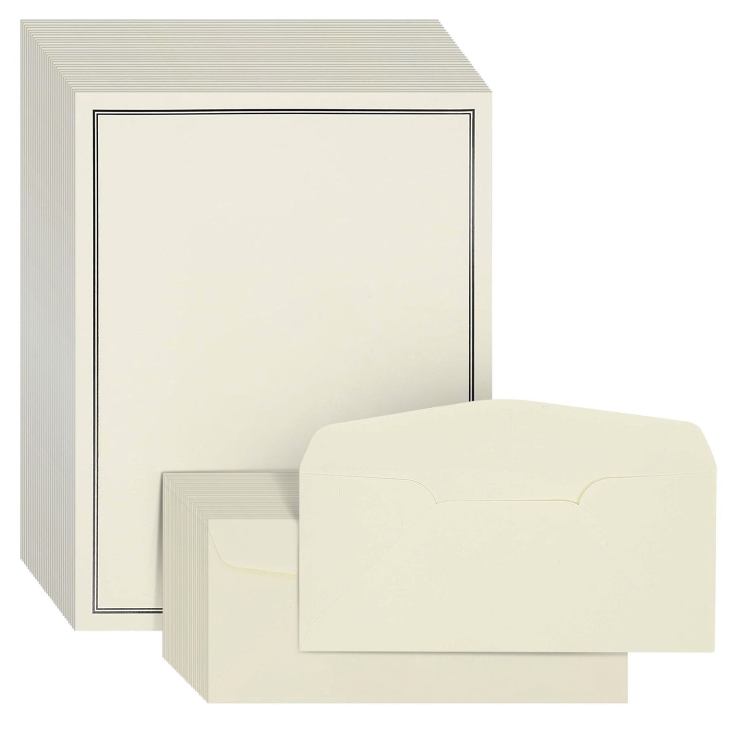 72 Piece Stationery Set for Writing Letters with 48 Ecru and Black Border Paper Sheets and 24 Envelopes (8.5 x 11 in)