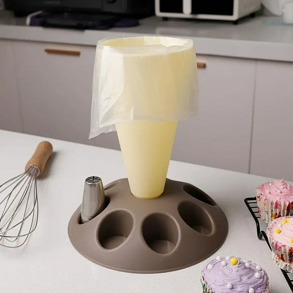 Piping Bag Stand Holder with 8 Nozzle Slots - ABS Pastry Bag Organizer for Cake Decorating - Fits 1 Pastry Bag and 8 Frosting Tips - Countertop Baking Tool for Home Kitchen or Bakery Use