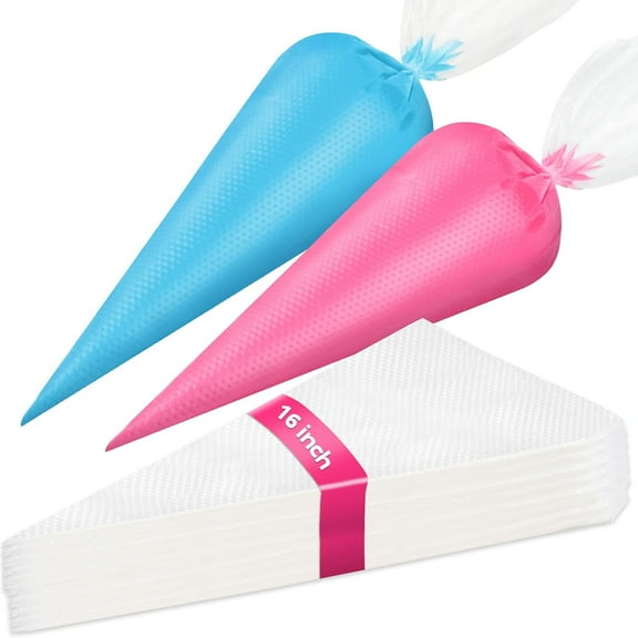 Piping Bags Disposable 16 Inch, 100PCS Extra Thick Pastry Icing Piping Bags for Cake & Cookie, Non-Slip Anti-Burst Cake Frosting Decorating Bags Easy to Squeeze