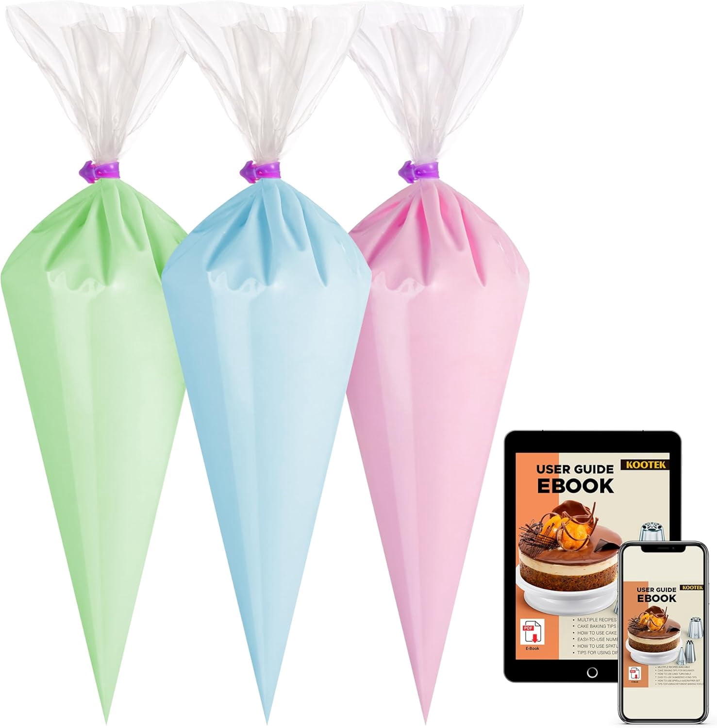 Kootek Piping Bags, Disposable Pastry Bags 16 Inch, 100 Pcs Anti Burst