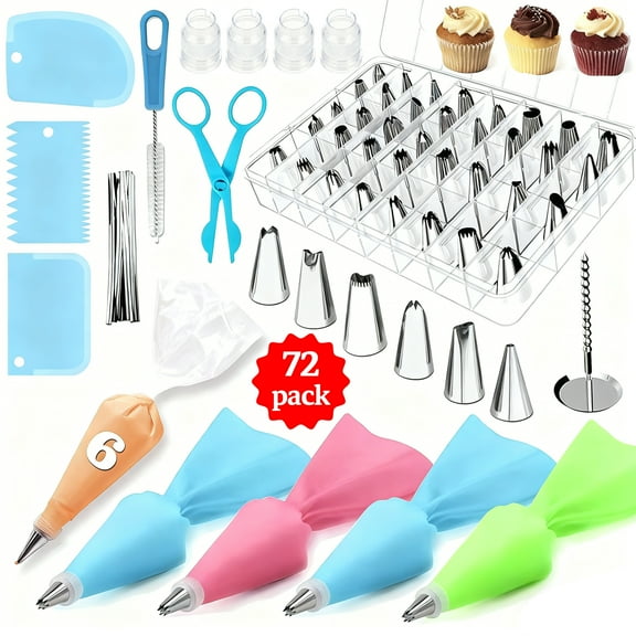 Piping Bags and Tips Set, 72 Pcs Cake Decorating Kit for Cake Cupcake, Piping Tips Tools Suit for Cupcakes, Cakes, Bread, Cookies, Perfect Piping Tools