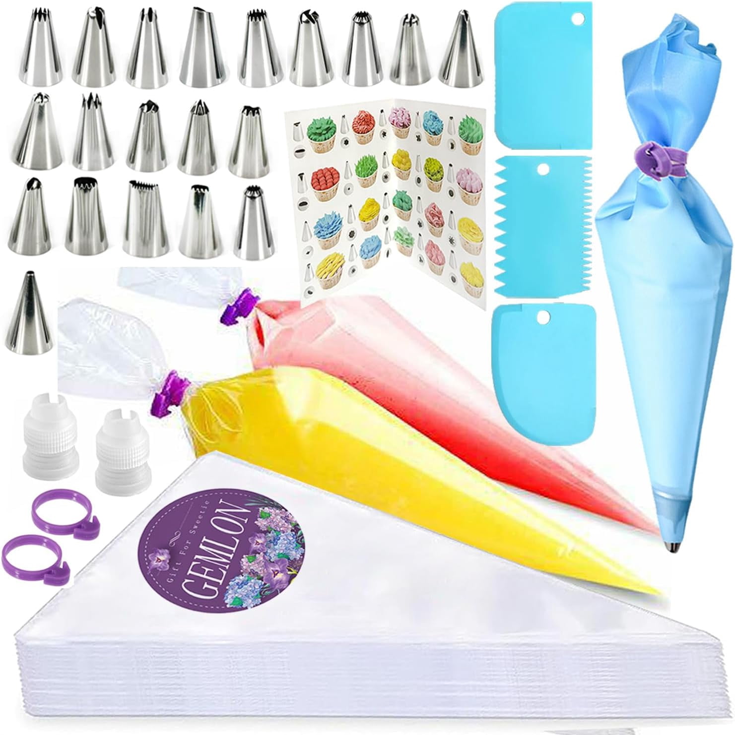 Pastry Set Piping Bags and Tips Set, 100PCS 12 Inch Disposable Pastry Bags with ...