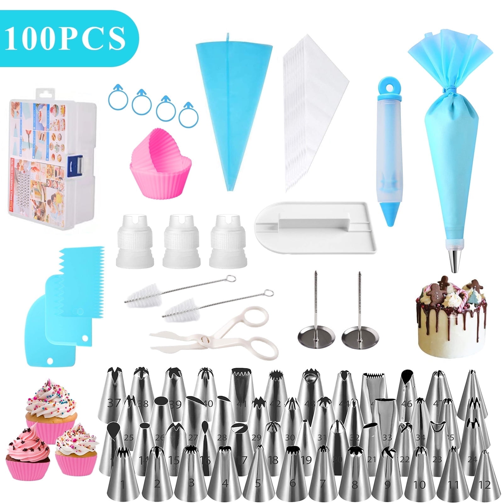 LANNEY Piping Bags and Tips Set 100pcs, 12 Inch Frosting Piping