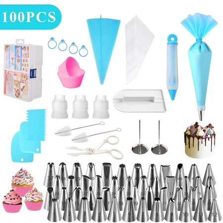 LANNEY Piping Bags and Tips Set 100pcs, 12 Inch Frosting Piping Bags, Cake Decorating Kit with 48 Numbered Icing Tips, Reusable & Disposable Pastry Bags