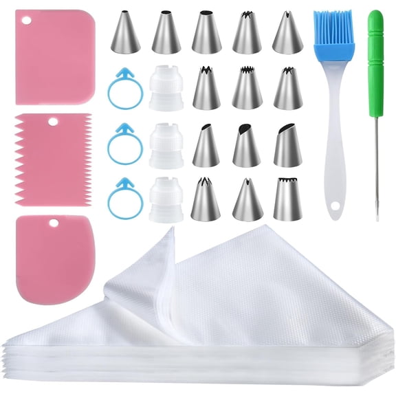 Piping Bags and Tips Set - 100pcs Disposable Piping Bags, 12 Inch Icing Bags, Thickened Pastry Bags, Anti Burst Frosting Bags, Non-slip Cake Decorating Bags for Baking Cupcake and Cookies