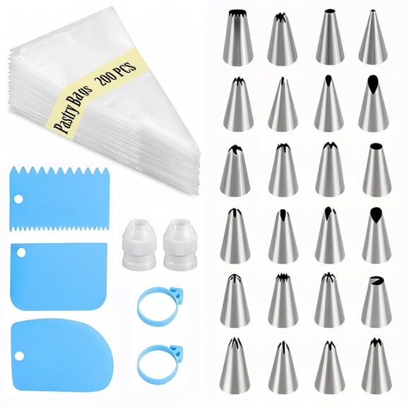 Piping Bags and Tips Set, DIDUBUY 231 Pcs Cake Decorating Supplies Kit, 12 inch Disposable Anti Burst Icing Bag, Frosting Tips, Couplers, Scrapers