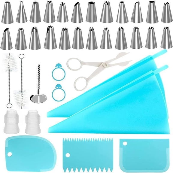 Piping Bags and Tips Set, Cakes Decorating Kit Supplies with 3 Reusable Pastry Bags, 18 Frosting Tips, 3 Couplers, 3 Bag Ties, 3 Cake Scraper, 1 Cake Decorating Tools for Cookie Icing