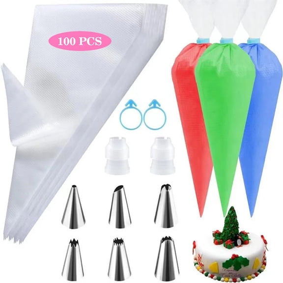 Piping Bags and Tips Set Cake DIY Decorating Kit with Stainless Steel Nozzle Reusable Silicone Pastry Cake Decorating Tools