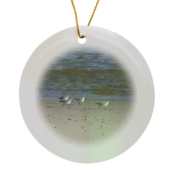 3drose, Piping Plovers Running on the Sand, Circle Porcelain Ornament