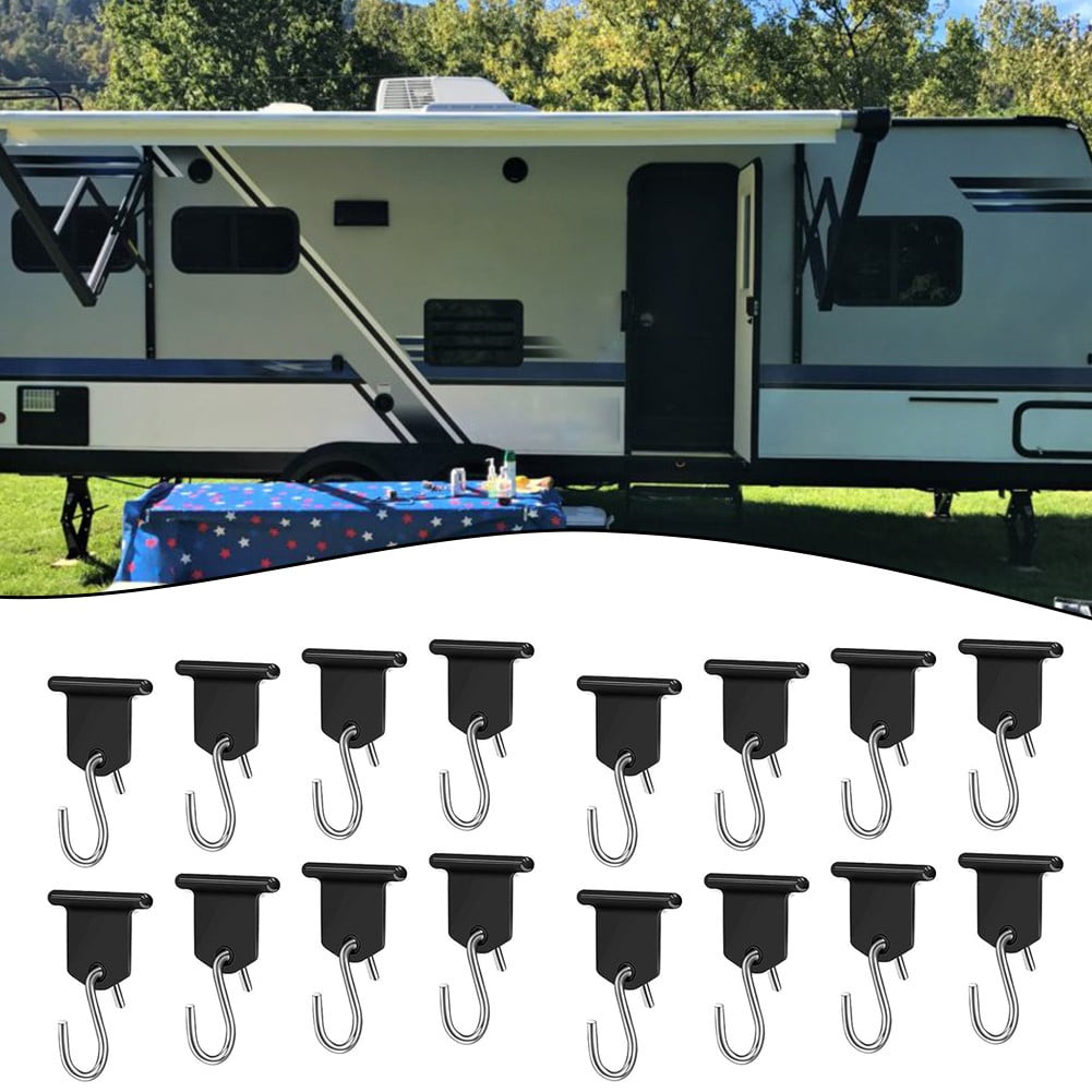 Piping Strip Hooks Pack of 16 Rv Awning Hooks, Camping Piping Rail Hook S-Shaped Hook for Camping Tent Caravan Rv Accessories