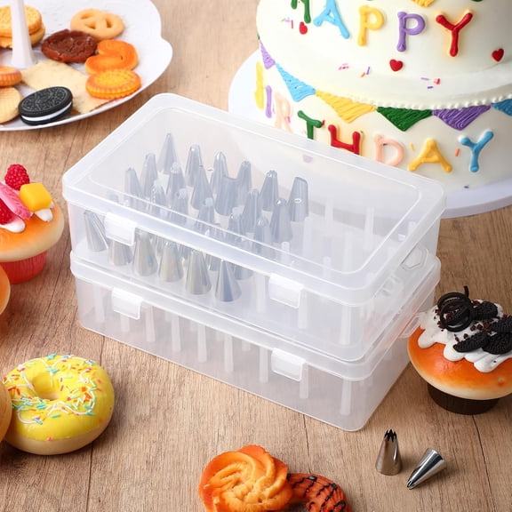 Piping Tip Box with Fixed Pins Piping Tip Organizer Storage Box (Clear)