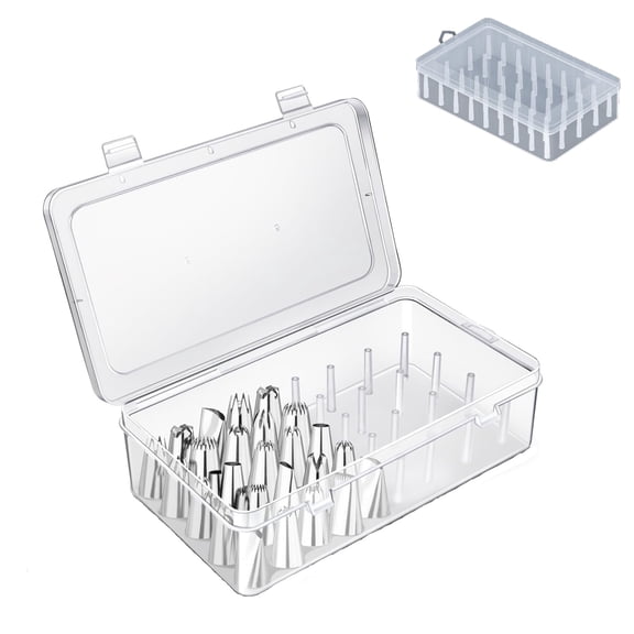 Piping Tip Organizer with Pins for 42 Cake Decorating Tips, Clear Storage Box