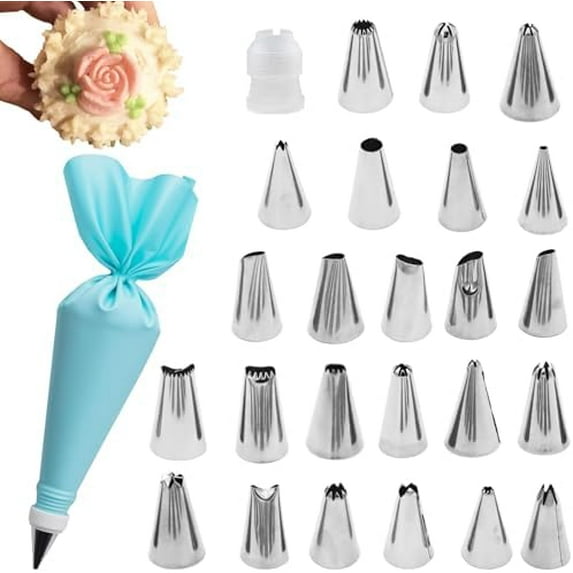 Piping Tips, 26 Pieces Frosting Piping Kit Stainless Steel Icing Tips, Pastry Tips for Cake Decorating with Reusable Piping bag and Coupler$$Home Decor, Kitchen, & Other