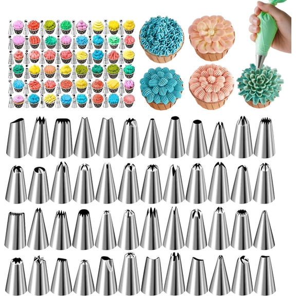 Piping Tips Set, 48 Cake Decorating Tip | Stainless Steel, Frosting Piping Kit, Small Frosting Icing Tips, For Cupcakes, Cake, Cookie