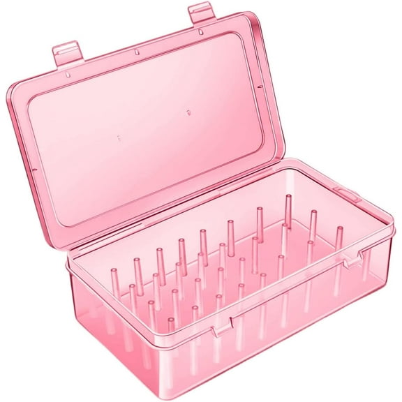 Piping Tips Storage Box with Fixed Pins, 42 Pegs Piping Tip Set Organizer Case, Cake Decorating Kit Storage Organizer, Uprighting Piping Tip Storages, Easy to Clean with Water (Pink)