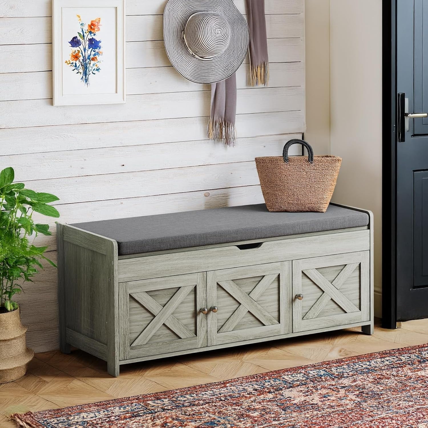 Pipishell 2-Tier Shoe Storage Bench with Cushioned Seat, Entryway Bench ...
