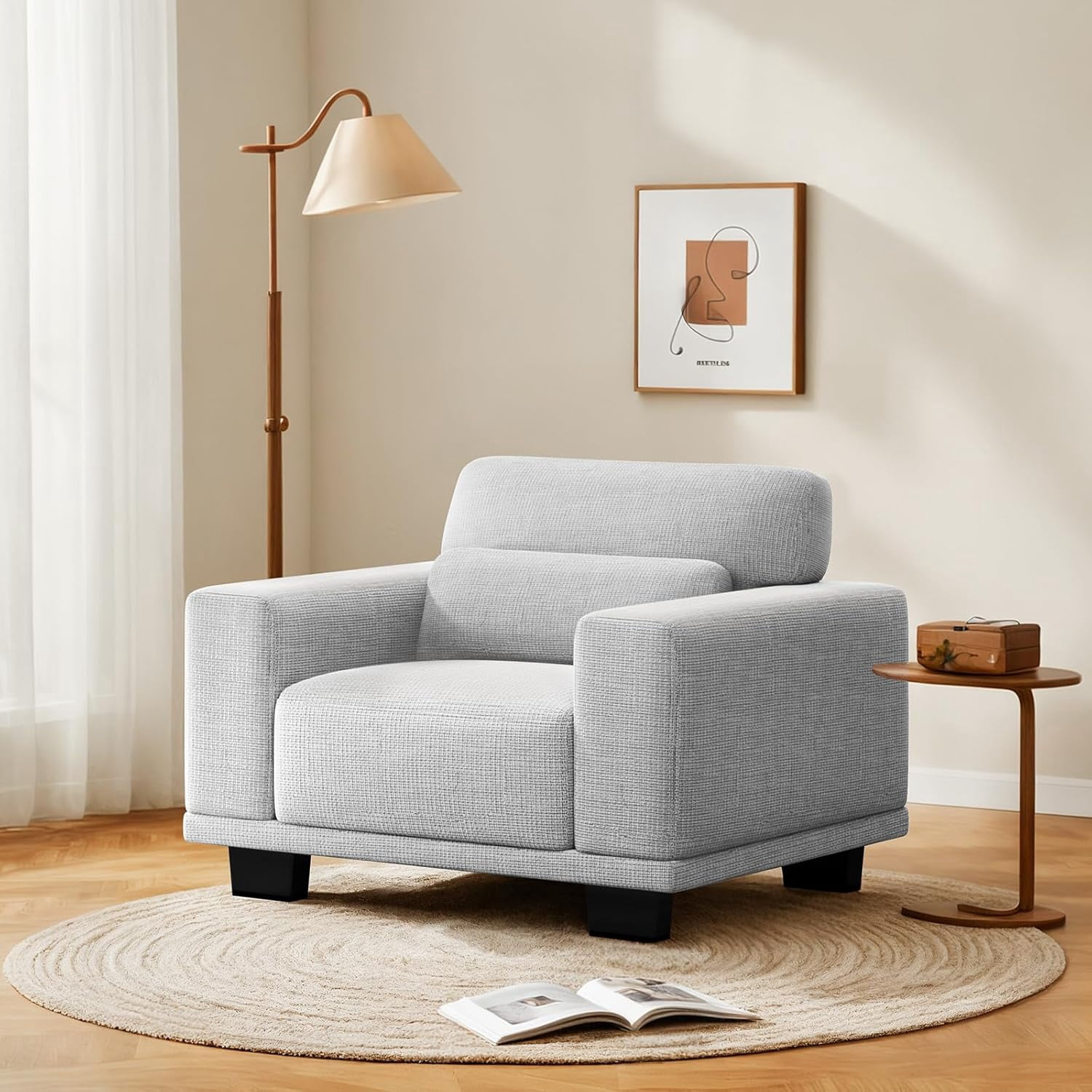 Pipishell 40″ Sofa Couch, 1-Seater Couches with Wide Armrests & Deep Cushions, Modern Linen Fabric Sofas for Living Room,  Upholstered Couch with Removable Washable Covers, Grey