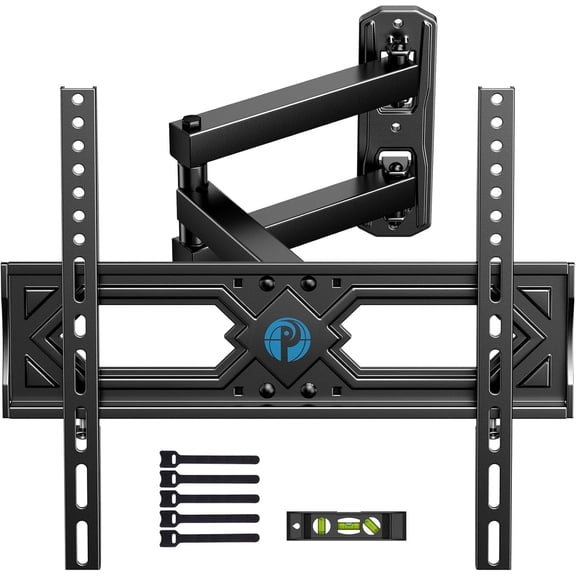 Pipishell Full Motion TV Wall Mount for 26-65 Inch Flat Curved TVs, Heavy Duty Single Articulating Arms, Corner Up to VESA 400x400mm and 77lbs, Support Swivel, Tilt, Level Adjustment
