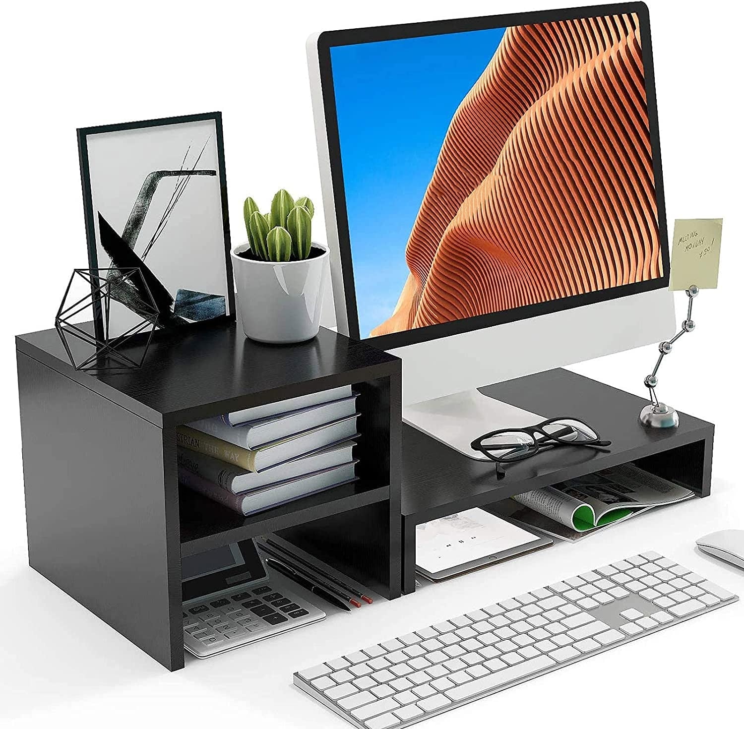 Pipishell Monitor Stand Riser with 2 Tier Shelf, Desktop Organizer