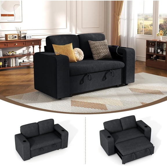 Pipleo 2 Seats Sectional Sleeper Sofa with Storage, Modular Cloud Couch with Dual Arm Storage & USB Charging, Adjustable Backrest Sofa