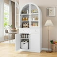 thumbnail image 1 of Pipleo 71" Tall Arched Kitchen Pantry Cabinet with Glass Doors, Modern Kitchen Storage Cabinets with Adjustable Shelves and Drawer, Wooden Storage Pantry Cabinet for Living Room, Dining Room, 1 of 7