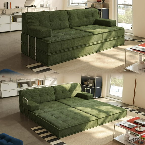 Pipleo 81.5" Convertible Sofa Bed, Oversized Corduroy Modular Boneless Couch with 2 Pillows, Pull Out Couch with Fixed-Shape Frame, Foldable Sleeper Sofa for Living Room
