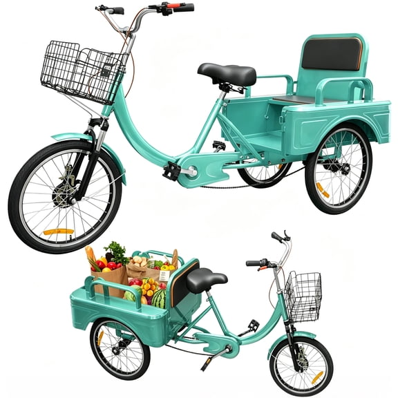 NEORIVER Adult Tricycle, 20 Inch 3-Wheel Bikes Carrying Passengers and Cargo, Trike for Adults with Front Baskets for Women, Seniors, Men, Low Step-Through Cruiser Bike for Cycling, Outing, Picnic