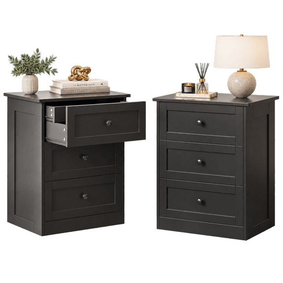 Pipleo Black Nightstands Set of 2, 4 Drawers & Hidden Drawer, Easy Assembly with Video Guide