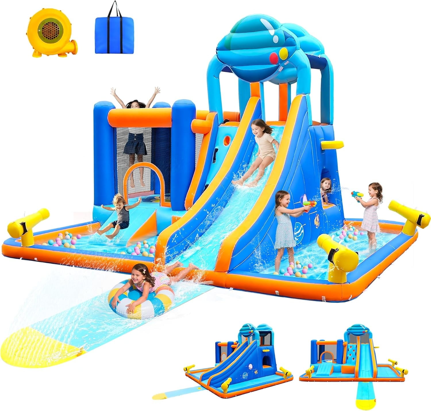 Pipleo Inflatable Water Slide for Kids, 2 Min Blow Up 10 in 1 Giant Water Park for Backyard Outdoor with Large Slide, Pool, Tunnel, Bounce House, Basketball Hoop, Climbing Wall, Air Blower Included