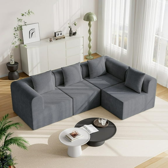 121" Modular Sectional Sofa with Deep Seating, Very Easy Assembly, Pipleo Modular L-Shaped Couch with High-Density Memory Foam for Living Roomm, 4 Seats