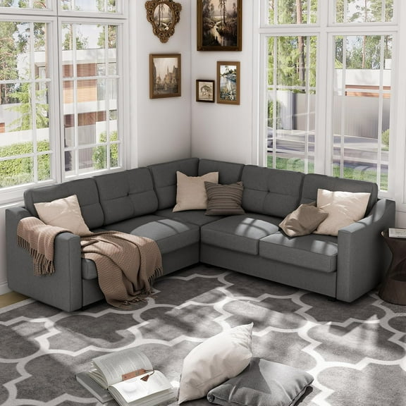 Pipleo Reversible 5-Seat L-Shaped Sectional Sofa, Convertible Space-Saving Design for Small Apartments & Living Rooms,Dark Gray