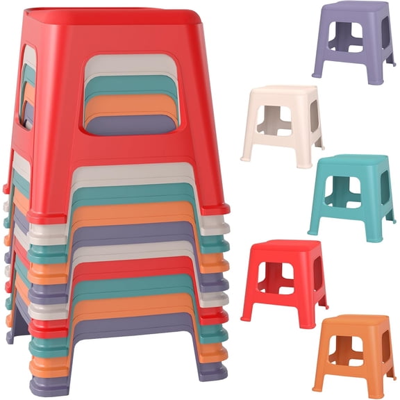 Pipleo Stackable Stools 10 Pack, 12.9 Inch Nesting Chairs for Kids - Colorful Plastic Backless Stools, Flexible Seating for Classroom, School, Kindergarten, Home & Office