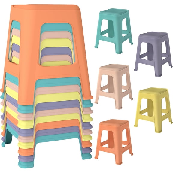 Pipleo Stackable Stools 10 Pack, 18.8 Inch Nesting Chairs for Kids - Colorful Plastic Backless Stools, Flexible Seating for Classroom, School, Kindergarten, Home & Office