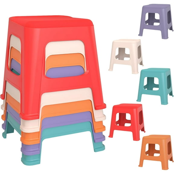 Pipleo Stackable Stools 5 Pack, 12.9 Inch Nesting Chairs for Kids - Colorful Plastic Backless Stools, Flexible Seating for Classroom, School, Kindergarten, Home & Office