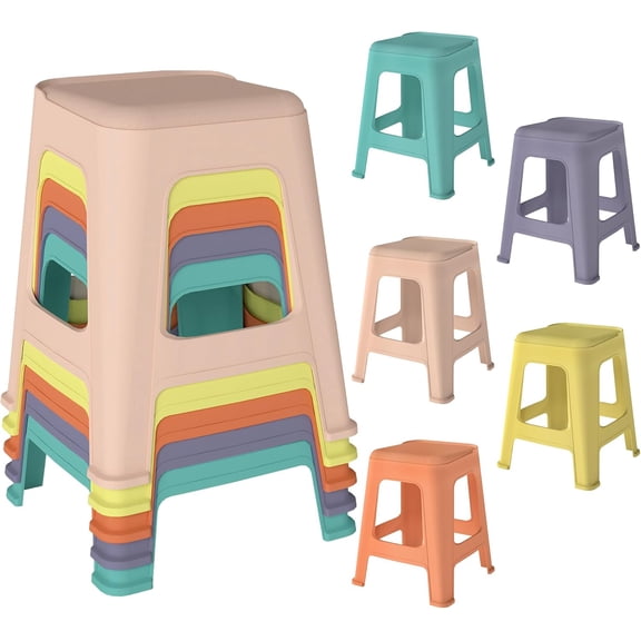 Pipleo Stackable Stools 5 Pack, 18.8 Inch Nesting Chairs for Kids - Colorful Plastic Backless Stools, Flexible Seating for Classroom, School, Kindergarten, Home & Office
