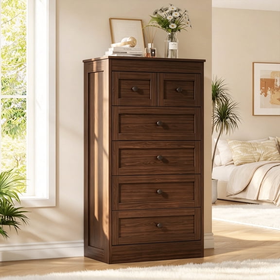Pipleo Tall 6 Drawer Wood Dresser, Easy Assembly with Video Guide