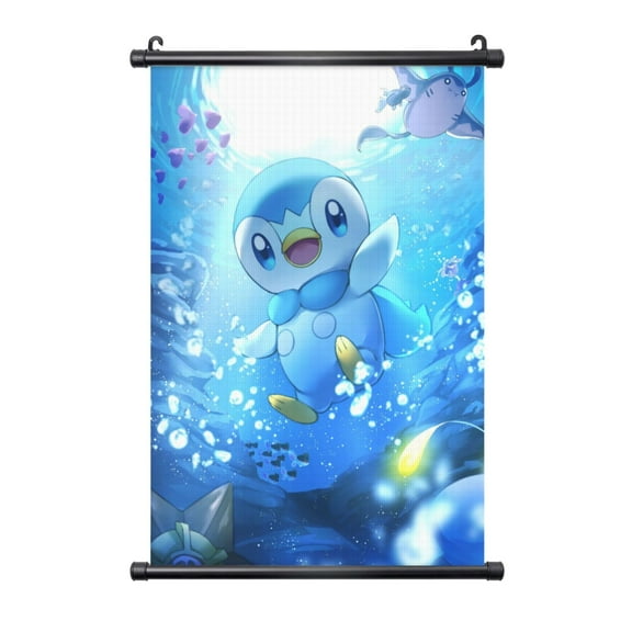 Piplup Hanging Poster Plastic Shaft Canvas Wall Hanging Banner Wall Art Painting Artwork Decor For Home Living Room Bedroom Office 16"X24"
