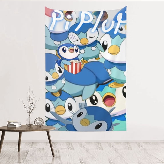 Piplup Tapestry Aesthetic Wall Hanging for Living Room Bedroom Art Tapestries Poster Blanket College Dorm Home Decor 80x60 Inch