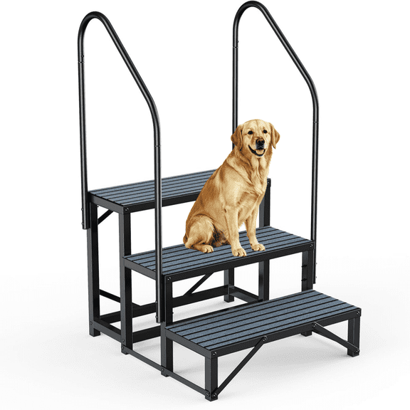 Pipopa 3-Tier RV Steps with 2 Handrails,Heavy-Duty Mobile Home Steps with Non-Slip & Dust-Resistant Mats,RV Stairs for Trailer,Camper,Porch,Hot Tub,660LBS
