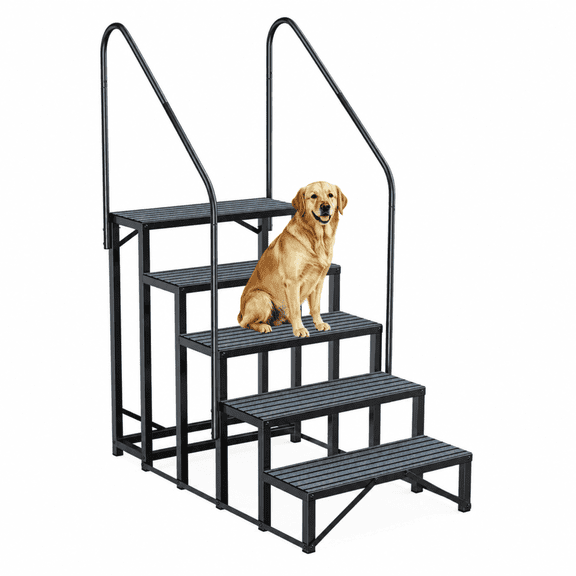 Pipopa 5-Tier RV Steps with 2 Handrails,Heavy-Duty Mobile Home Steps with Non-Slip & Dust-Resistant Mats,RV Stairs for Trailer,Camper,Porch,Hot Tub,660LBS